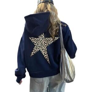Oversized Hoodie Star Back Print Sweatshirt Cheetah Graphic Aesthetic Pullover